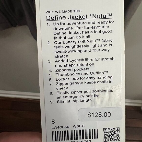 NWT Lululemon Define Jacket in Nulu - Warm Ash Grey - Size 8 - Picture 5 of 5